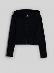 4F Bluza dresowa slim z kapturem damska - czarna XL/XXL. Czarne bluzy 4f, xl, bez wzorów, z dresówki, bez ramiączek, z kapturem. Za 169.99 zł.