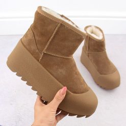 Skórzane śniegowce botki damskie na platformie camel Big Star OO274A212. Brązowe śniegowce BIG STAR, bez wzorów, ze skóry, bez zapięcia. Za 244.99 zł.