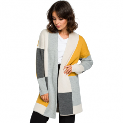 Sweter kardigan narzutka kolorowy geometryczny wzór. Swetry BE Knit, s, bez wzorów, z jeansu, eleganckie, bez ramiączek. Za 219.00 zł.
