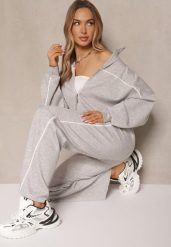 Szary Retro Komplet Dresowy z Wiskozą Bluza i Spodnie o Szerokim Kroju Selriza. Szare bluzy Renee, bez wzorów, z dresówki, retro, bez ramiączek, bez kaptura. W wyprzedaży za 159.99 zł.