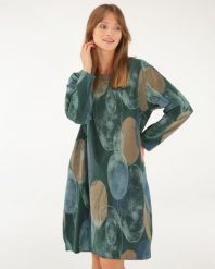 Wzorzysta sukienka ze sztruksu. Sukienki Unisono, l, bez wzorów, z bawełny, bez kołnierzyka, bez ramiączek. Za 239.00 zł.