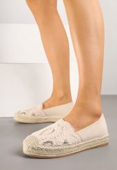 Beżowe Espadryle z Plecioną Podeszwą Cekinami i Haftem Merelitia. Brązowe espadryle Born2be, z aplikacjami, eleganckie, bez obcasa. Za 129.99 zł.