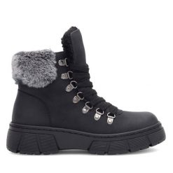 Trapery Go Soft. Czarne traperki GO SOFT, bez wzorów, bez obcasa, bez zapięcia. Za 129.99 zł.