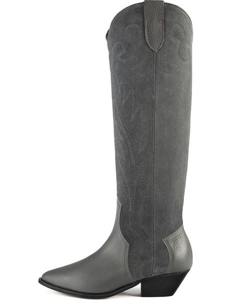 Loft37 Skórzane kozaki "Fingers Crossed" w kolorze szarym rozmiar: 37. Szare kozaki loft37, na zimę, bez wzorów, bez obcasa, bez zapięcia. Za 613.51 zł.