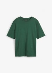 T-shirt z grubej bawełny organicznej. Czarne t-shirty bonprix, bez wzorów, z bawełny, bez kołnierzyka, bez ramiączek. Za 47.99 zł.