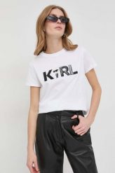 Karl Lagerfeld t-shirt bawełniany kolor biały. Białe t-shirty KARL LAGERFELD, l, bez wzorów, z bawełny, bez kołnierzyka, bez ramiączek. Za 469.99 zł.