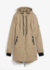 Kurtka parka softshell super-stretch, odpychająca wodę. Zielone kurtki przejściowe sportowe bonprix, bez wzorów, z softshellu, bez kaptura. Za 359.99 zł.