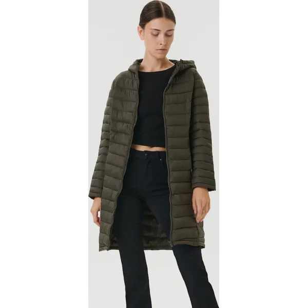 Płaszcz pikowany - Khaki. Brązowe płaszcze Sinsay, l, bez wzorów, bez kaptura. Za 119.99 zł.