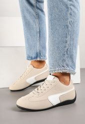 Beżowe Sneakersy w Stylu Kultowych Tenisówek Virritia. Brązowe buty sportowe lifestyle Born2be, z aplikacjami, z jeansu, eleganckie, bez zapięcia. W wyprzedaży za 76.49 zł.