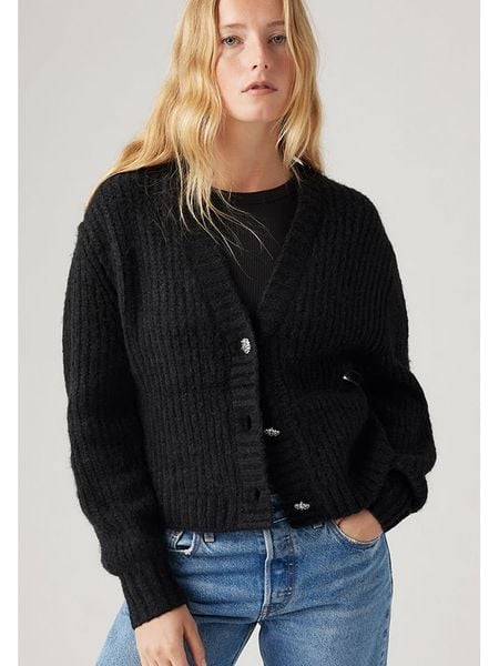 Levi's Kardigan w kolorze czarnym rozmiar: M. Czarne swetry Levi's, m, bez wzorów, z wełny, bez ramiączek. Za 220.12 zł.