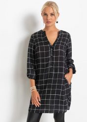Długa bluzka. Czarne bluzki bonprix, bez wzorów, eleganckie, bez kołnierzyka, bez ramiączek. Za 114.99 zł.