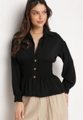 Czarna Koszula z Elastyczną Talią i Klasycznym Kołnierzykiem Asnida. Czarne koszule Born2be, bez wzorów, klasyczne, bez kołnierzyka, bez ramiączek. Za 59.99 zł.