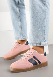 Różowe Sneakersy Tenisówki z Geometrycznymi Paskami Amolita. Czerwone trampki Born2be, z aplikacjami, z jeansu, eleganckie, bez zapięcia. W wyprzedaży za 76.49 zł.