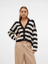 Vero Moda Kardigan w kolorze czarno-kremowym rozmiar: XXL. Czarne swetry Vero Moda, xxl, bez wzorów, ze splotem, bez ramiączek. Za 74.81 zł.