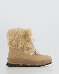 ŚNIEGOWCE DAMSKIE 5869 SCE BEIGE. Brązowe botki Venezia, bez wzorów, z syntetyku, bez obcasa, bez zapięcia. Za 319.00 zł.