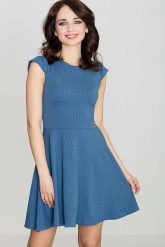 Niebieska Rozkloszowana Sukienka z Zakładkami. Niebieskie sukienki Katrus, l, bez wzorów, z elastanu, wizytowe, bez kołnierzyka, bez ramiączek, rozkloszowane. Za 219.00 zł.