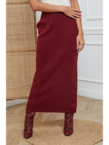 So Cachemire Spódnica dzianinowa "Doristo" w kolorze bordowym rozmiar: S. Czerwone spódnice So Cachemire, na co dzień, s, bez wzorów, z dzianiny, maxi, proste. Za 174.84 zł.