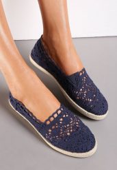 Granatowe Espadryle Ażurowe na Plecionej Podeszwie Elimona. Niebieskie espadryle Renee, w ażurowe wzory, bez obcasa. W wyprzedaży za 31.99 zł.