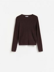 Sweter z wiskozą - brązowy. Brązowe swetry Reserved, l, bez wzorów, z dzianiny, bez ramiączek. Za 89.99 zł.