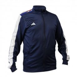 Kurtka z dresu adidas. Białe kurtki adidas, l, bez wzorów, z dresówki, eleganckie, bez kaptura. Za 302.00 zł.