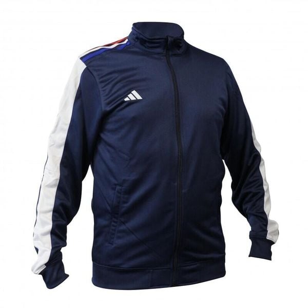 Kurtka z dresu adidas. Białe kurtki adidas, l, bez wzorów, z dresówki, eleganckie, bez kaptura. Za 303.35 zł.