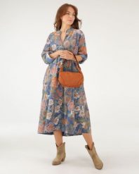 Sztruksowa sukienka w kwiaty. Sukienki Unisono, l, bez wzorów, z bawełny, bez kołnierzyka, bez ramiączek, midi. Za 269.00 zł.