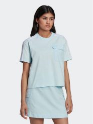 Adidas T-Shirt Adicolor Classics Poplin Back Loose Tee HL9302 Błękitny Loose Fit. Niebieskie t-shirty adidas, bez wzorów, z bawełny, bez kołnierzyka, bez ramiączek. Za 99.99 zł.