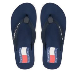 Klapki Tommy Hilfiger. Niebieskie bluzy Tommy Hilfiger, bez wzorów, bez ramiączek, bez kaptura. Za 118.99 zł.