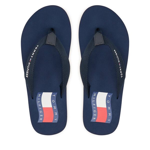 Klapki Tommy Hilfiger. Niebieskie bluzy Tommy Hilfiger, bez wzorów, bez ramiączek, bez kaptura. Za 118.99 zł.