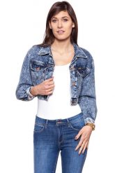 DAMSKA KURTKA JEANSOWA WRANGLER CROPPED JACKET RISKY BUSINESS W421GF25G. Niebieskie kurtki Wrangler, m, bez wzorów, z bawełny, bez kaptura. Za 199.99 zł.