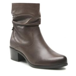 Botki Go Soft. Brązowe botki GO SOFT, bez wzorów, bez obcasa, na słupku, bez zapięcia. Za 279.99 zł.