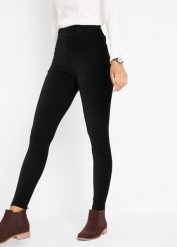 Legginsy ze sztruksu w drobny prążek, z wygodnym szerokim paskiem. Czarne legginsy bonprix, bez wzorów, ze sztruksu. Za 109.99 zł.