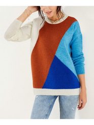 Milan Kiss Sweter w kolorze kremowo-karmelowo-niebieskim rozmiar: M. Brązowe swetry Milan Kiss, m, bez wzorów, z wełny, bez ramiączek. Za 130.99 zł.