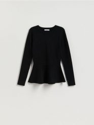 Sweter z baskinką - czarny. Czarne swetry Reserved, l, bez wzorów, z dzianiny, bez ramiączek. Za 129.99 zł.