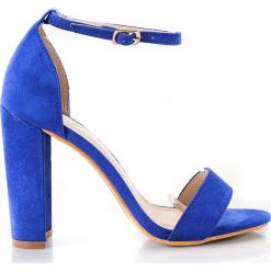 Sandały Niebieskie Z Klamerką (38). Niebieskie sandały Fashion, bez wzorów, z zamszu, bez obcasa, na słupku, bez zapięcia. Za 49.00 zł.