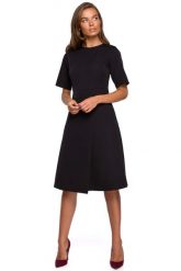 Sukienka z Kopertowym Dołem - Czarna. Czarne sukienki MOE, l, bez wzorów, z elastanu, wizytowe, bez kołnierzyka, bez ramiączek, kopertowe. Za 254.90 zł.