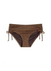 Połyskujące figi bikini z błyszczącego materiału. Brązowe bikini bonprix, bez wzorów. Za 77.99 zł.