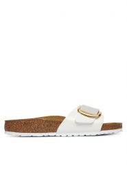 Birkenstock Klapki Madrid Big Buckle 1019814 Biały. Białe klapki Birkenstock, bez wzorów, ze skóry, bez obcasa, bez zapięcia. Za 469.99 zł.