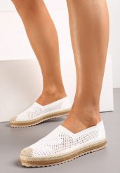 Białe Espadryle z Ażurową Cholewką i Plecionką na Podeszwie oraz Nosku Thalessia. Białe espadryle Born2be, w ażurowe wzory, bez obcasa. Za 79.99 zł.