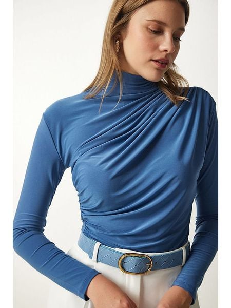 Happiness Istanbul Bluzka w kolorze niebieskim rozmiar: 40. Niebieskie bluzki Happiness Istanbul, bez wzorów, bez kołnierzyka, bez ramiączek. Za 63.45 zł.