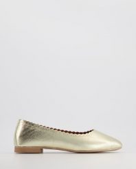 SKÓRZANE BALERINY E242 GOLD. Baleriny Venezia, bez wzorów, ze skóry, bez obcasa, bez zapięcia. Za 169.00 zł.