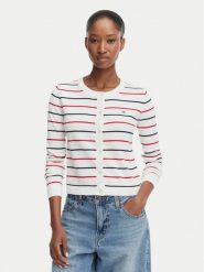 Tommy Jeans Kardigan DW0DW20976 Biały Regular Fit. Białe swetry Tommy Jeans, xl, bez wzorów, z bawełny, bez ramiączek. Za 369.99 zł.