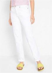 Dżinsy ze stretchem Mom, mid waist, long. Białe jeansy bonprix, bez wzorów, z jeansu. Za 97.99 zł.
