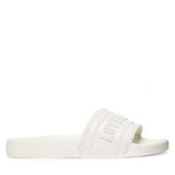 Klapki LOVE MOSCHINO. Białe klapki Love Moschino, bez wzorów, bez obcasa, bez zapięcia. Za 559.99 zł.