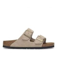 Birkenstock Skórzane klapki "Arizona" w kolorze beżowym rozmiar: onesize. Brązowe klapki Birkenstock, bez wzorów, ze skóry, klasyczne, z otwartym noskiem, bez obcasa, bez zapięcia. Za 403.47 zł.