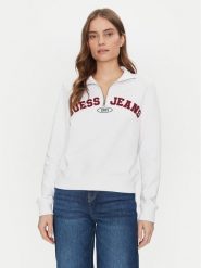 Guess Jeans Bluza W5RQ25 K68I4 Biały Regular Fit. Białe bluzy Guess Jeans, l, z aplikacjami, z bawełny, bez kaptura. Za 249.99 zł.