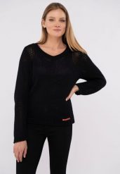 Bawełniany sweter S-GEA. Czarne swetry Volcano, s, bez wzorów, z bawełny, bez ramiączek. Za 139.99 zł.
