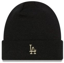 Czapka zimowa New Era LA Dodgers beanie czarno-złota. Czarne czapki zimowe New Era, bez wzorów, z materiału, klasyczne. Za 202.99 zł.