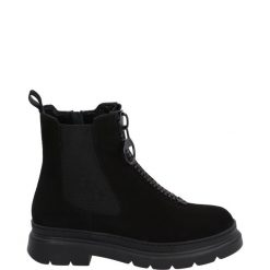 CZARNE BOTKI 0010ICON06S S BL. Czarne botki Venezia, bez wzorów, ze skóry, bez obcasa, bez zapięcia. Za 279.00 zł.