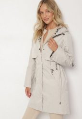 Beżowa Kurtka Parka z Kapturem ze Wzorem w Kratę i Podpinanymi Rękawami Gavaria. Brązowe kurtki Born2be, l, bez wzorów, z jeansu, eleganckie, z kapturem. Za 199.99 zł.